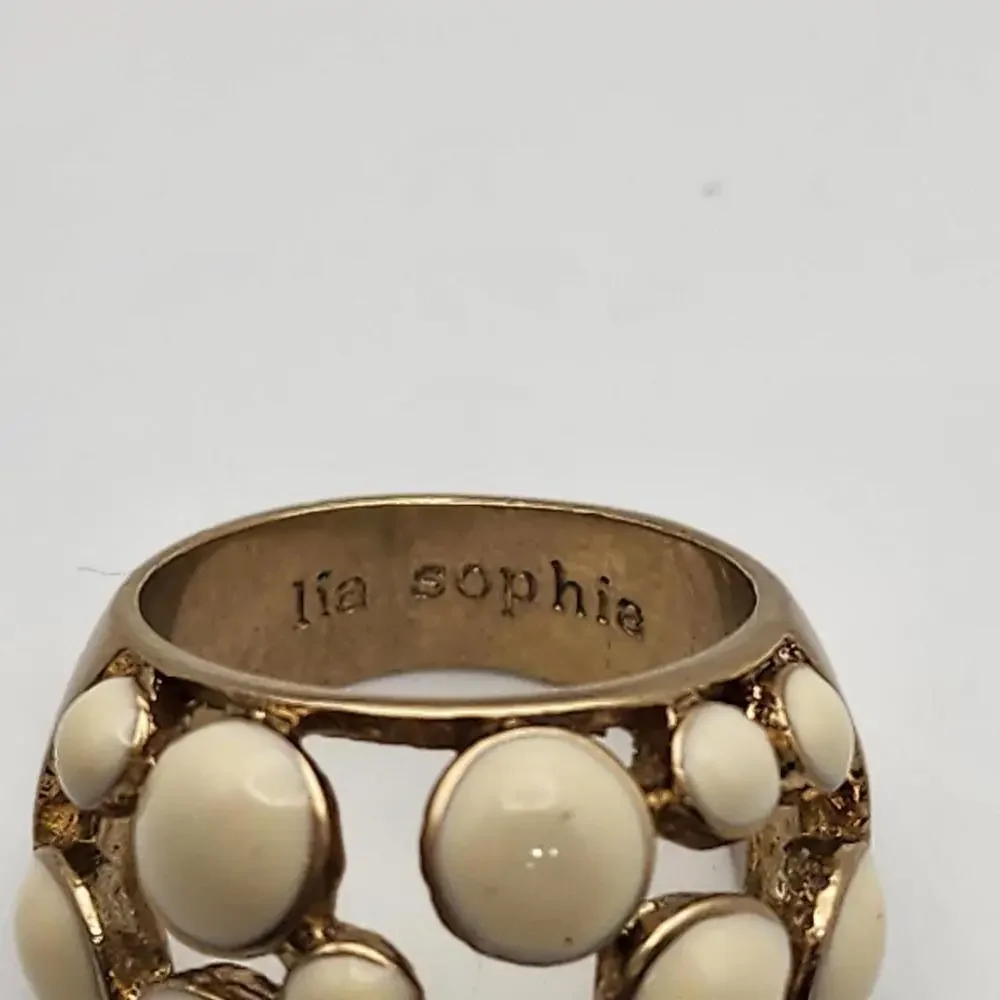 Lia Sophia Gold Tone & Cream Enamel Bubble Ring (7.5) - Picture 7 of 9